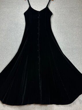 Vintage Biya Maxi Full Sweep Dress Black Velvet Button Down Vamp Whimsigoth Sm